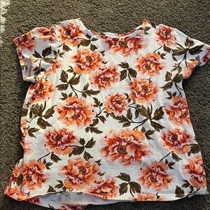 Old Navy Floral Short Sleeve Tee - Orange and Brown